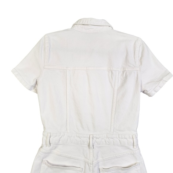 Zara Womens White Denim Romper Size Medium Snap Button Front Utility Boilersuit - Picture 5 of 13